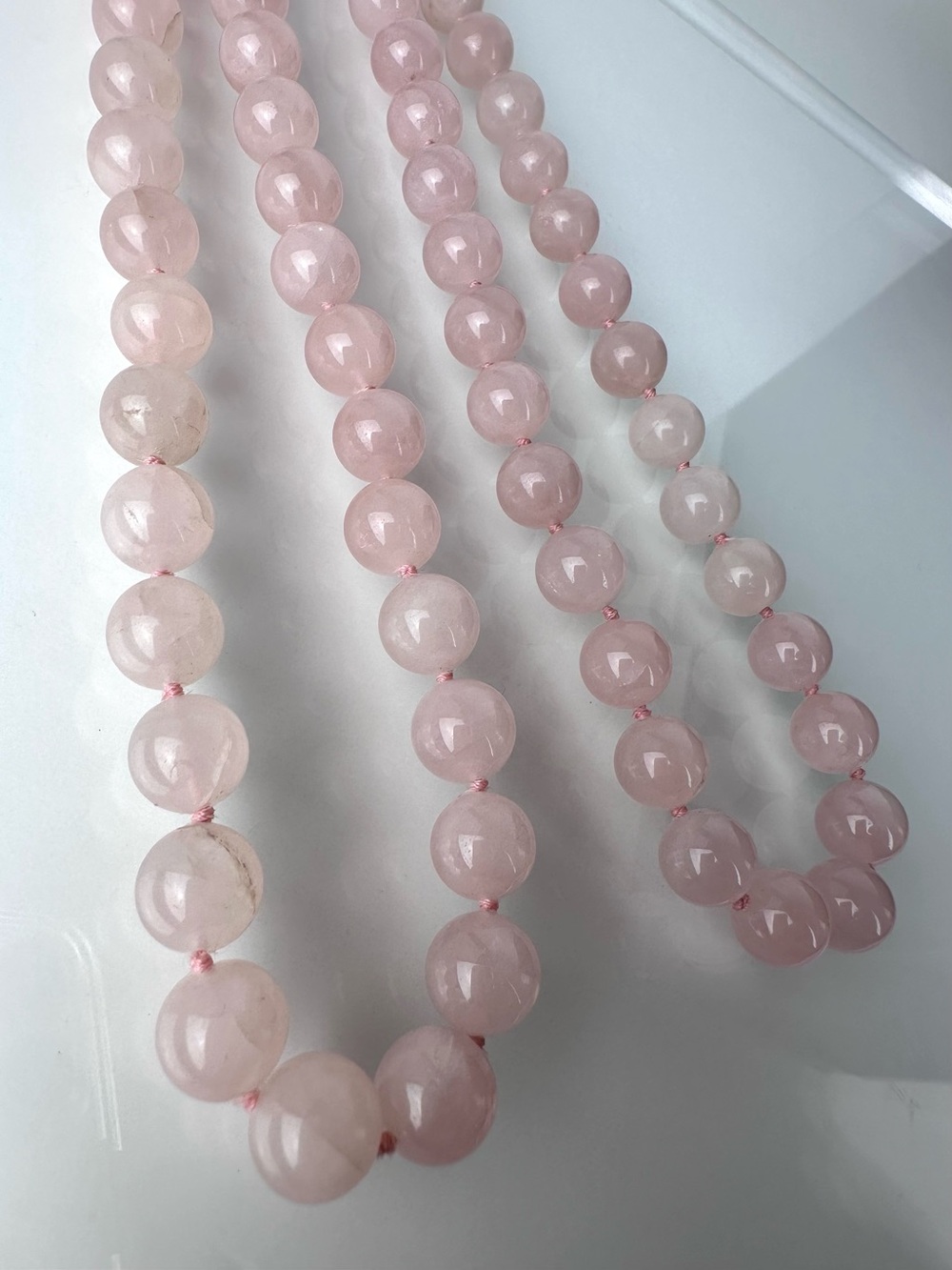 Natural Rose Quartz Knotted Bead Necklace 35” Pink Gemstone Strand